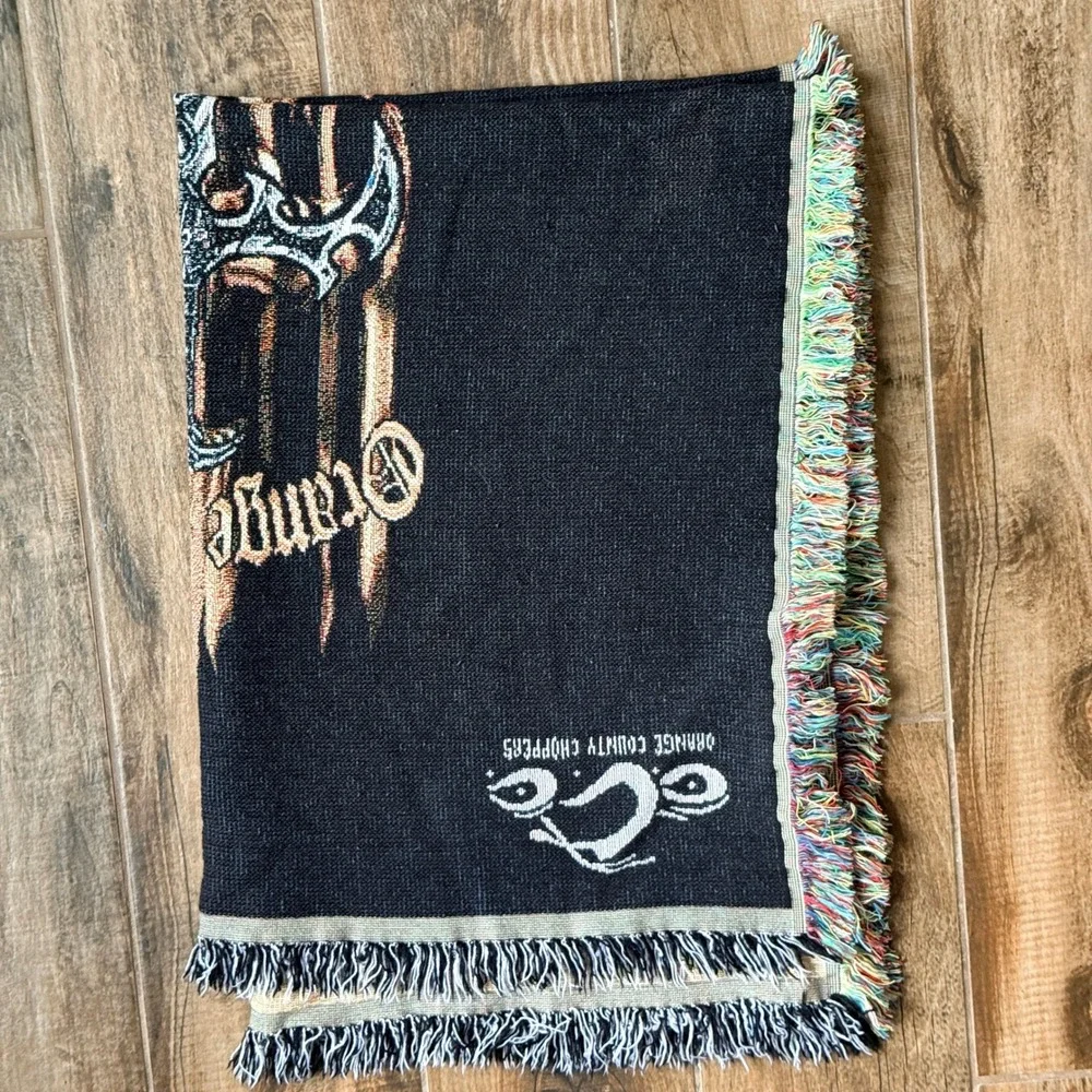 Orange County Choppers Y2K Sword Flame OCC Logo Woven Tapestry Blanket, Black,OS